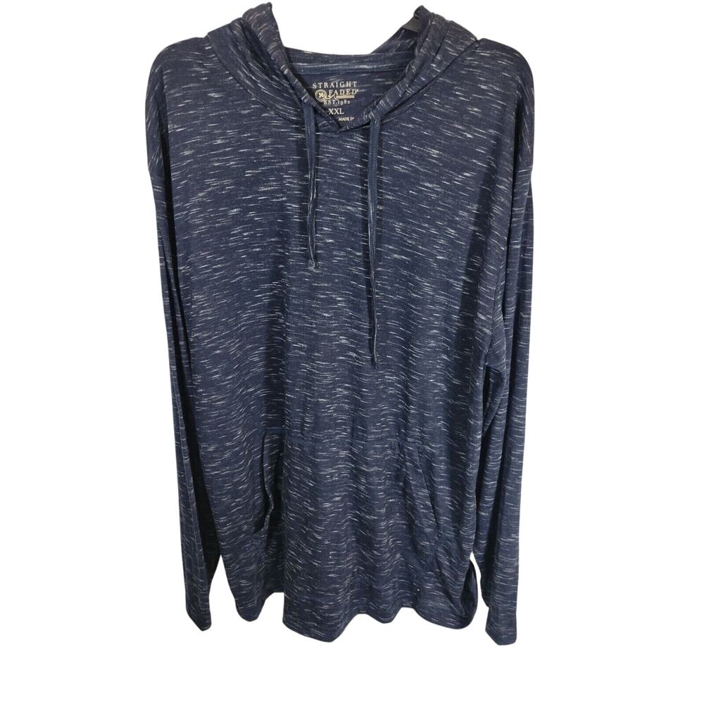 Straight Faded Navy Blue Marled Long Sleeve Activewear Hoodie Top Men's Size 2XL